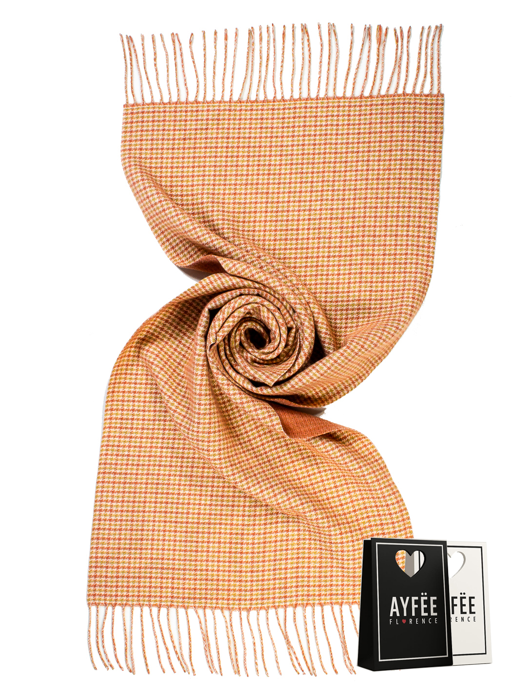 STOLA PIED DE POULE CON FRANGE, 100%VI, MADE IN PRC                - BEIGE